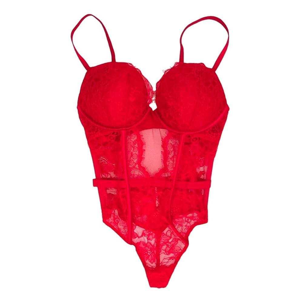 Victoria’s Secret Bombshell Lace Teddy Lipstick Red Size Small
